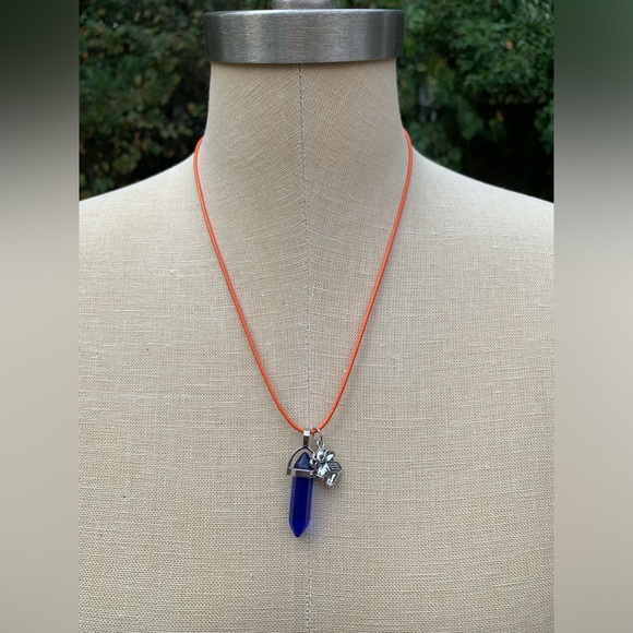 Handmade Cobalt Blue Resin Crystal Amulet Necklace & Elephant Charm - Picture 2 of 8